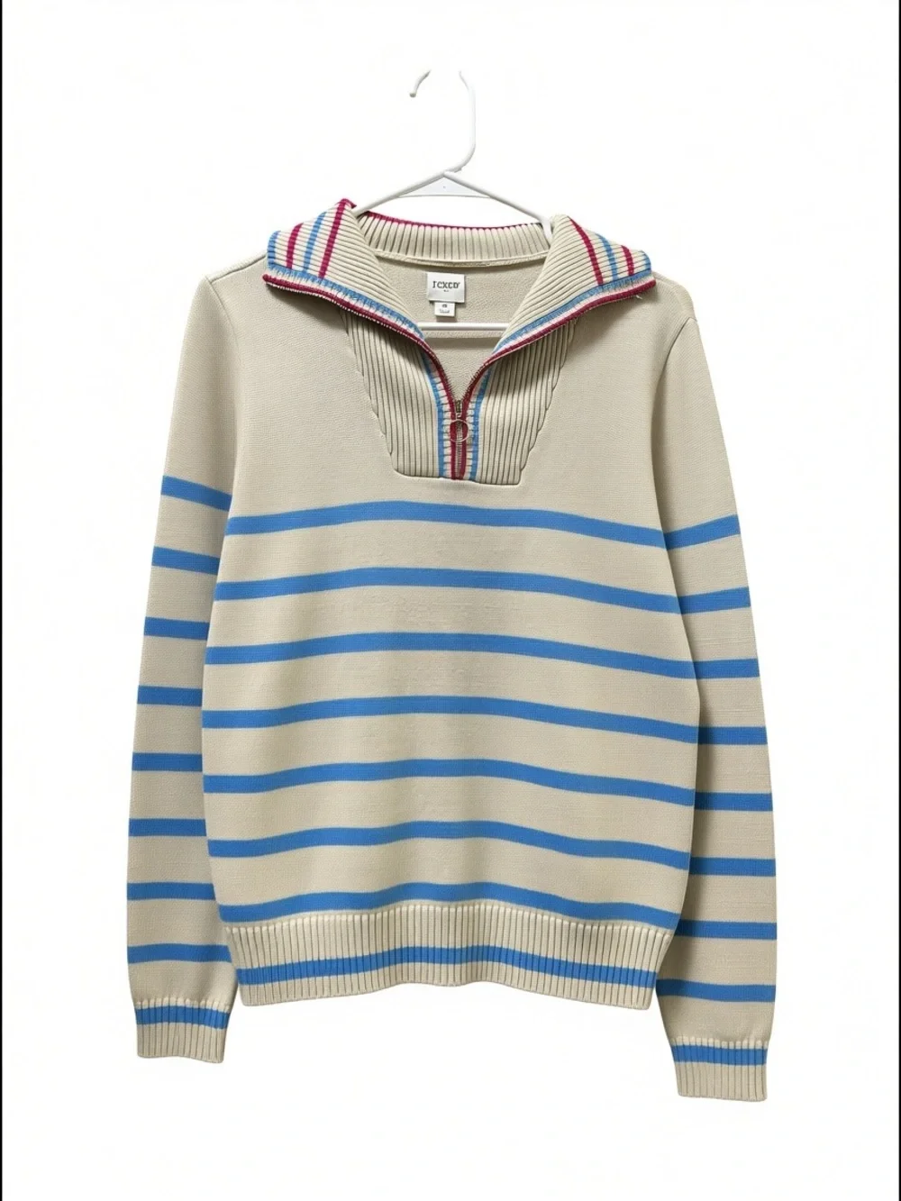 J.Crew Striped Half Zip Pullover Sweater 100% Cotton Sailor Collar Sz Small